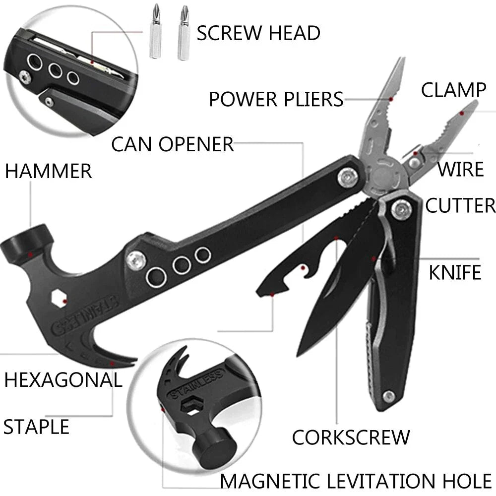 (PACK OF 2) 14 in 1 Stainless Steel Multifunctional Hammer Tool