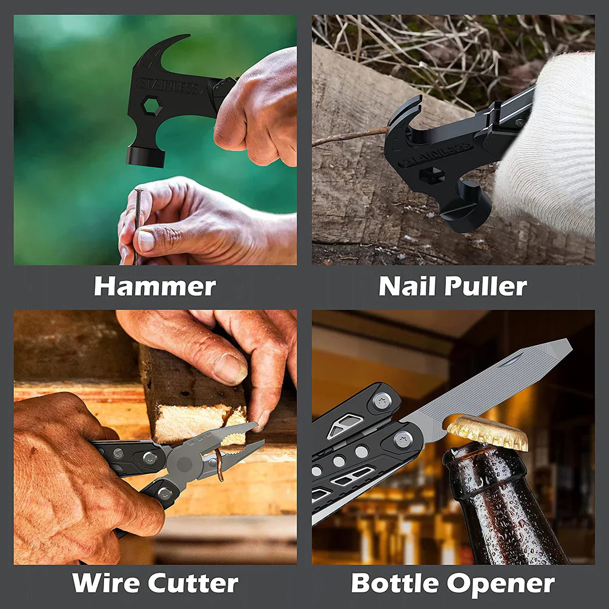 (PACK OF 2) 14 in 1 Stainless Steel Multifunctional Hammer Tool