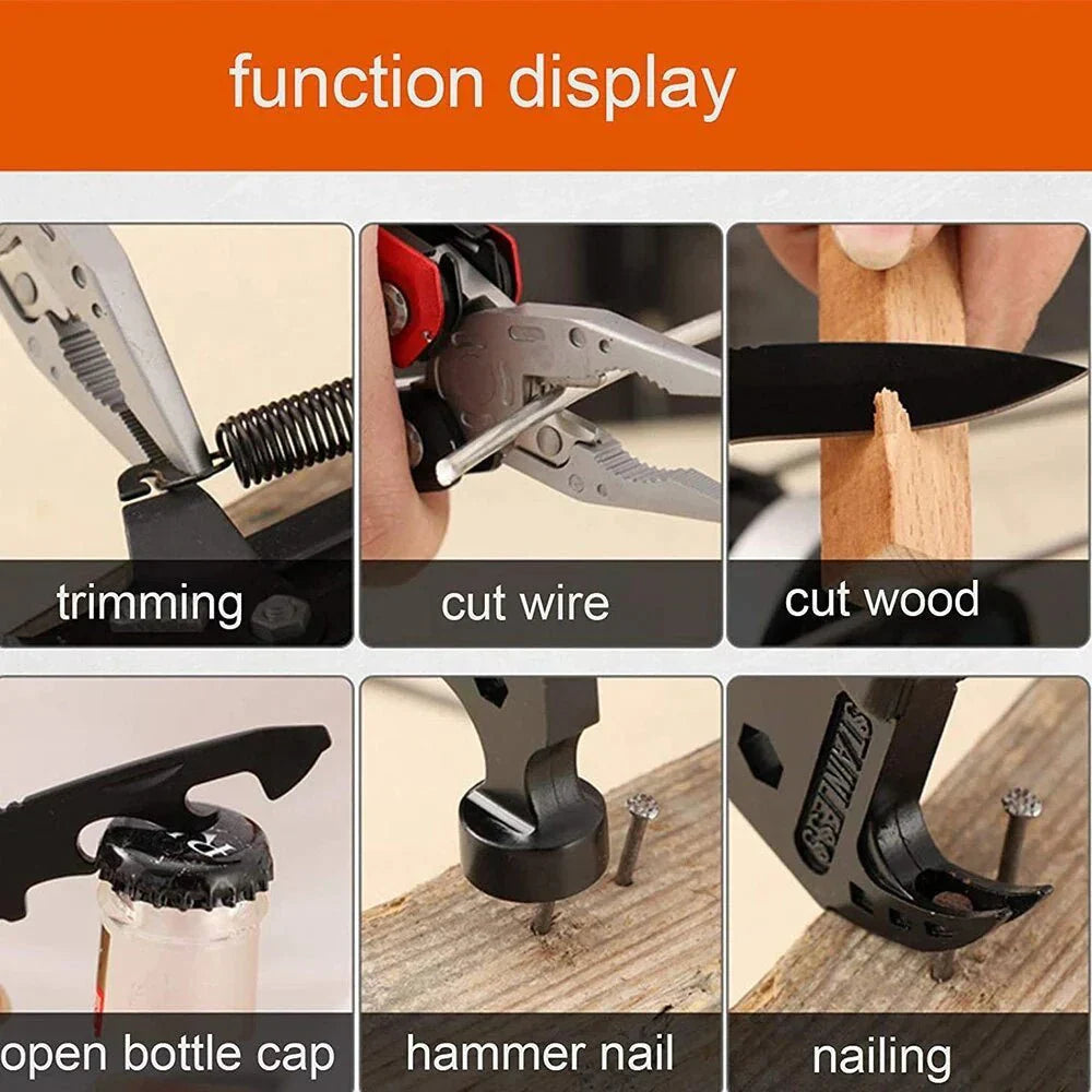 (PACK OF 2) 14 in 1 Stainless Steel Multifunctional Hammer Tool