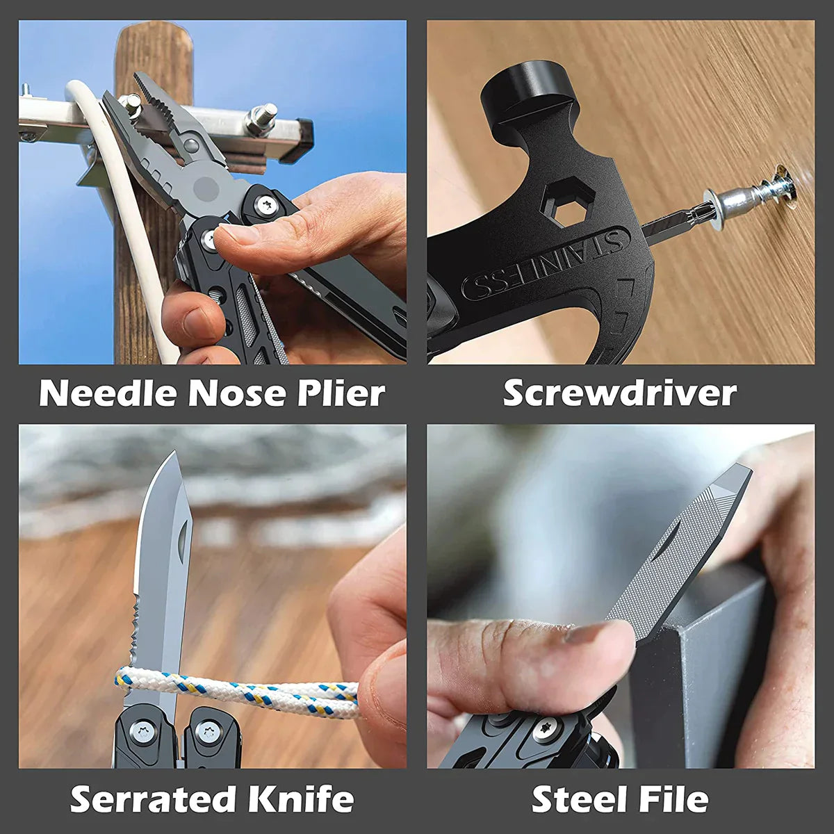 (PACK OF 2) 14 in 1 Stainless Steel Multifunctional Hammer Tool